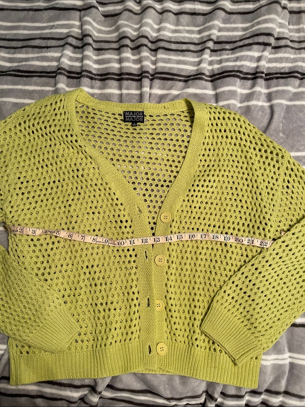 Lime Open-Knit Button Front Cardigan